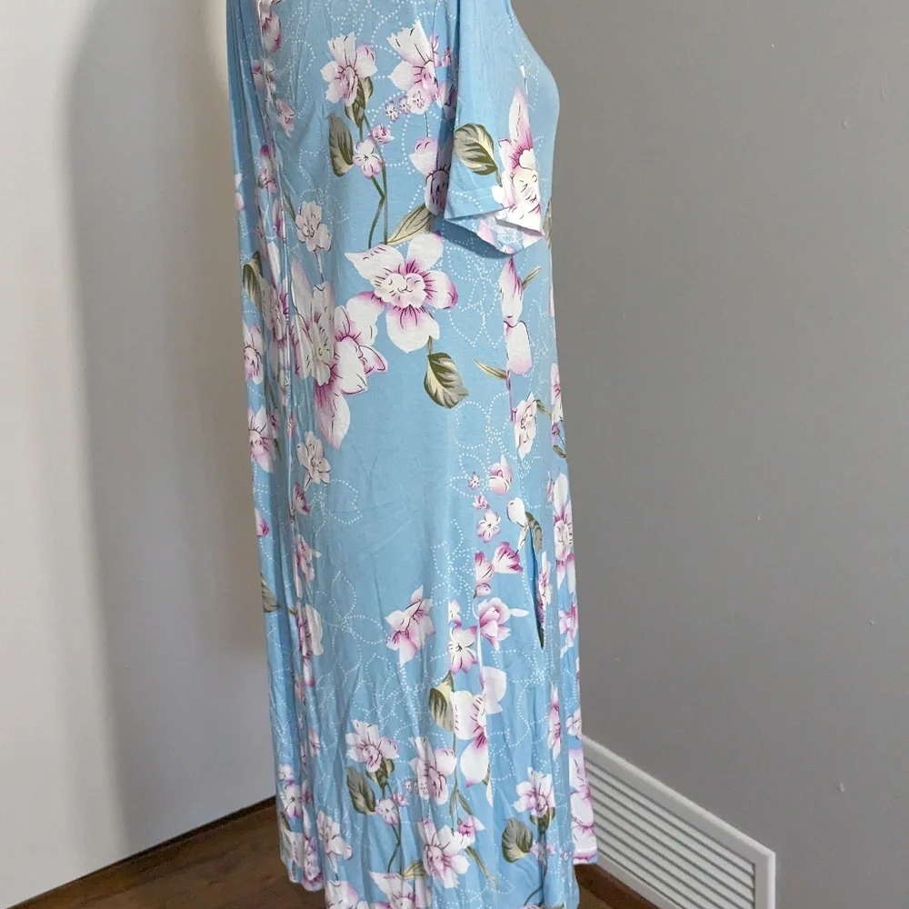 Korsis LG, blue floral short sleeve dress - Picture 3 of 5